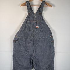 古着 90's/90年代 ラウンドハウス ROUND HOUSE USA製 オーバーオール ワーク ワンポイントロゴ ペインター 大きいサイズ w46 L30  ネイビー系 ヒッコリー メンズ