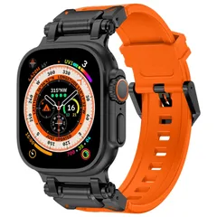 オレンジブラック BinGeLi コンパチブル Apple Watch バンド 49mm 45mm 44mm 42mm アップルウォッチ スポーツ バンド TPU 交換用 ベルト 耐衝撃 防水 防汗メンズ Watch Ultra2Ultra Series 9