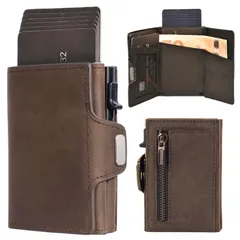 [GRHONC] スマートウォレット ミニ財布 三つ折り財布 本革 カードケース スライド式 コンパクト 薄型 キャッシュレス ミニマリスト (コーヒーブラウン) [コーヒーブラウン]