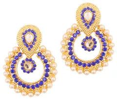 【在庫処分】ブライダル ロング デザイナー ラインストーン ジュエリー ルック シャンデリア ポルキ イヤリング クンダン ムーン 女性用 チャンドバリ ゴールドトーン ボリウッド ラインストーン。 インディアン 宝石なし Touchstone