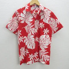 G■ハワイ製■ローカルモーション/LOCAL MOTION 半袖オープンカラーシャツ/モンテラス柄【XS】赤/men's/129【中古】■のサムネイル