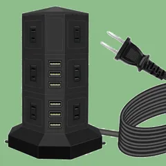 【特価商品】黒 ３層 12口 スイッチ付 約2m USB急速充電 会議用 オフィス タワー式 縦型コンセント 電源タップ