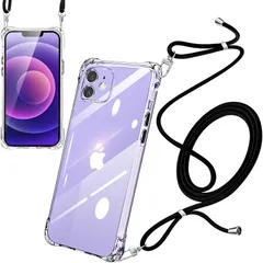 iPhone12 ケース ショルダー クリア 耐衝撃 ストラップ付き スマホケース アイフォン12 カバー 透明 薄型 軽量 TPU シリコン 紐付き 肩掛け 首掛け 斜めかけケース 調節可能なショルダー クロスボディ 多目的キャリー ファッションデザイン