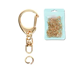 回転カン付き 丸カン付き ナスカン ハンドメイド ワンタッチ 手作り 30個入り レジン DIY キーホルダーパーツ 手芸用品 キーホルダー金具 アクセサリーパーツ JoyWave (KCゴールド)