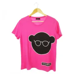 エンポリオアルマーニ EMPORIO ARMANI Tシャツ クルーネック 丸首 半袖 プリント マンガベア メガネ ロゴ 42 L ピンク /CK15 ■GY19