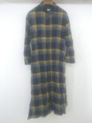 ◇ GLOBAL WORK グローバルワーク チェック柄 長袖 膝下丈 シャツワンピース サイズM ネイビー系 マルチ レディース P  【1302160008483】
