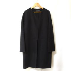 美品 stefania carrera ステファニアカレラ カシミヤブレンド スナップボタン ロング丈 ノーカラーコート 42 ブラック レディース 古着 中古 USED