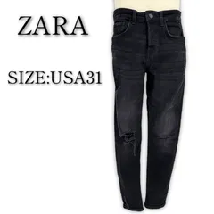 ZARA ザラ ダメージジーンズ  ブラックデニム USA31 M相当 穴あきデニム メンズ パンツ ジーパン 古着 黒