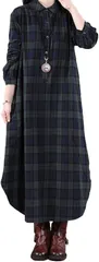 three Joy ワンピース 長袖 チェックシャツ チュニック ロング( グリーン,  L)