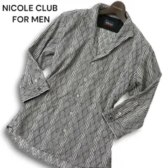 NICOLE CLUB FOR MEN ニコルクラブ フォーメン 春夏 襟ワイヤー★ 7分袖 ランダムタック ストライプ シャツ Sz.48 メンズ 灰