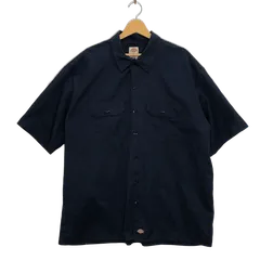 Dickies/ディッキーズ ワークシャツ ダブルポケット 半袖 シャツ ボタンダウン ワンポイント刺繡 オーバーサイズ ビックシルエット Honduras製 メンズ 2XL ブラック/ネイビー