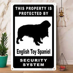 雑貨【English Toy Spaniel/キング・チャールズ・スパニエル】  Dog ドッグ  犬    メタルポスタ―　Security  セキュリティー 警告  ヤードサイン メタルプレート  ブリキ看板  -135