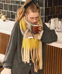 マフラー ストール マルチチェック柄 ボリュームフリンジマフラー レディース