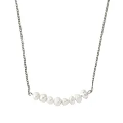 【シルバー×ワンサイズ】[Cream dot. クリームドット公式]ネックレス レディース ステンレス製 金属アレルギー つけっぱなし サージカルステンレス ショート チェーン 淡水パール カーブ メタル 大人