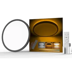 Antree LEDシーリングライト 6畳 3600lm おしゃれ 天井照明器具 間接光常夜灯付き 調光調色 極薄型 日食 雰囲気ナイトライト 電気 蛍光灯 リモコン付き操作 6～8畳 Ceiling Light 寝室/リビング/キッチン適用 黒枠 1