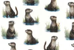 【ゆきちゃん限定】X2284 カワウソ柄 白 コットン生地 1m