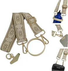 アリス Hi-Craft ネックストラップ おしゃれ 可愛い スマホストラップ 太め 肩痛くない ローブ 落下防止 長さ調整可能 肩掛け 首掛け 斜め掛け スマホショルダーストラップ 携帯ストラップ インド刺繍風(ベージュ,  120cm)