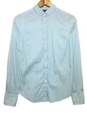 【送料無料】【極美品】 トミーヒルフィガー TOMMY HILFIGER 長袖シャツ ストライプ ロゴ刺繍 緑白 レディース Mサイズ ■L28053SSS24-240515-20-3（2）6/24