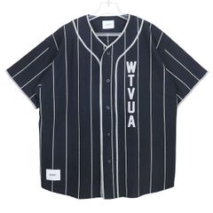 WTAPS ダブルタップス 25SS LEAGUE/SS/COTTON 251ATDT-CSM26 リーグ ショート スリーブ シャツ コットン ネイビー ストライプ ベースボールシャツ 半袖 サイズ03(L) augk