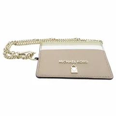 マイケルコース MICHAEL KORS 美品 レザーパスケース カードケース 定期入れ ロゴ チェーン チャーム 白 ホワイト ベージュのサムネイル