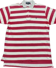 MADE IN USA製 Polo by Ralph Lauren ボーダー柄半袖鹿の子ポロシャツ レッド×ホワイト Lサイズ