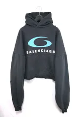BALENCIAGA Oversized cropped distressed Loop Sports Icon hoodie バレンシアガ オーバーサイズ クロップド パーカー ダメージ加工 ユニセックス ブラック 1サイズのサムネイル