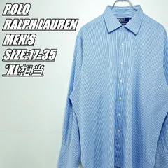 【US古着】POLO RALPH LAUREN　ポロラルフローレン　CURHAM　ストライプ柄長袖シャツ　メンズ　サイズ表記17-35　XL相当　ブルー×ネイビー×ホワイト