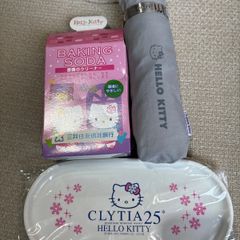 【🎀SANRIO/HELLO KITTY】3点セットお皿、折り畳み傘、重曹　サンリオ　キティちゃん　非売品　カサ　販促商品　景品　おまけ　雑貨　小物　趣味　三井住友信託銀行