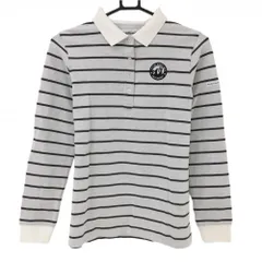 ジャックバニー 長袖ポロシャツ ライトグレー×グレー ボーダー ロゴ刺しゅう レディース 2(L) ゴルフウェア Jack Bunny