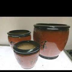 最安値！陶器輪鉢茶釉吉祥入280mm超!お買い得3枚セット