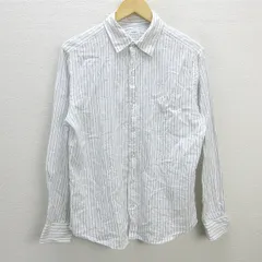 H■コーエン/COEN ストライプ柄 長袖リネンシャツ【L】白/MENS■134【中古】