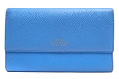 スマイソン／SMYTHSON 長財布 財布 ウォレット レディース 女性 女性用レザー 革 本革 ライトブルー 水色  Panama パナマ 小銭入れあり 三つ折り ユニセックス 男女兼用