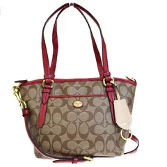 【中古】 中美品 コーチ COACH シグネチャー ハンドバッグ ショルダーバッグ 2WAYバッグ ブラウン レッド PVC レザー F25505 01HD427