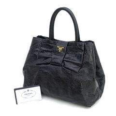 プラダ】PRADA リボン パテントレザー エナメル シワ加工 トートバッグ