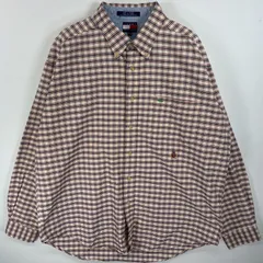 古着 90's/90年代 トミーヒルフィガー TOMMY HILFIGER 長袖シャツ ボタンダウンシャツ ワンポイント ロゴ 刺繍 厚手  ホワイト系 チェック メンズ