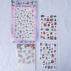 訳あり ネイルシール 4枚セット 花柄 ぷっくり 個性的 雑誌 絵画 くすみカラー ビビッド