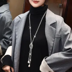 ロングネックレス キラキラ Y字 ネックレス レディース Y字ラリエット シルバー エレガント アクセサリー 華やか ロングペンダント きれいめ 大人っぽい ジュエリー オフィス プレゼント おしゃれ ネックレス ラインストーン  1154