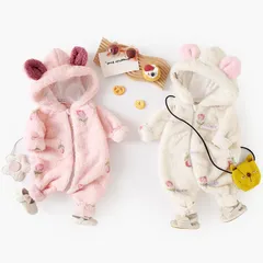 ベビー ロンパース 秋冬 裏起毛 加厚 カバーオール 新生児 花柄デザイン 女の子 ベビー服 あったか 可愛い 韓国風 コットン素材 柔らかい 防寒 赤ちゃん 出産祝い プレゼント ルームウェア