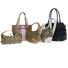 【中古】 5点セット コーチ COACH シグネチャー ショルダーバッグ ベージュ ブラック ブラウン ホワイト ピンク キャンバス レザー 08JA077