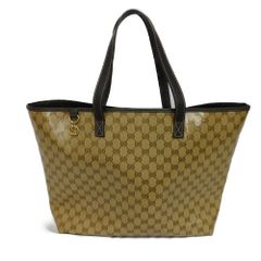 GUCCIGG グッチ GG クリスタル トート ビニールコーティング ブラウン ショルダーバッグ インターロッキングG チャーム ベージュ トートバッグ 211525