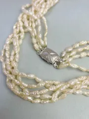 天然淡水真珠 パール5連ネックレス　ライス型　長さ80cm