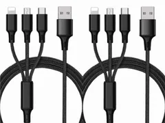 【2本セット】【オフィス用にもおすすめ！】3in1充電ケーブル　マイクロUSB MicroUSB タイプC  Type-C iPhone iPad 対応充電コード　アンドロイドAndroid　ライトニング　Lightning急速充電ケーブル