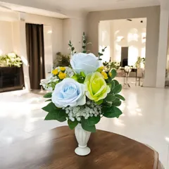 仏花 仏壇花 造花 お供え 花 ミニサイズ 小さめ 花瓶付 明るい 癒し(Aタイプ) 花1束×花瓶1個 青色 新品 手作りリビング ペット