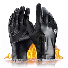 【新品】 アウトドアグローブ 裏起毛 暖かい 革手袋 バイク スマホ対応 保温強化 長い袖 防寒 撥水加工 防水 防風 滑り止め タッチパネル搭載 耐磨耗 スポーツ 自転車 登山 サイクル 通勤 通学 冬用 メンズ レディース (M, 革グローブ（黒）) 0