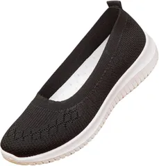 Fuji-cellar ニットスニーカー レディース ゆったり 履きやすい 疲れにくい スリップオン ナースシューズ 紐なし 軽量 歩きやすい(ブラック,  23.5 cm)