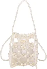 Lapimou パーティーバッグ ビーズバッグ パールバッグ ショルダーバッグ ハンドバッグ ミニ 小さめ レディース 結婚式 浴衣 和装 成人式 袴( ホワイト)