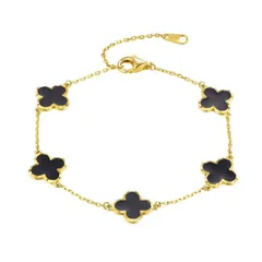 【送料無料】 Designs by Gioelli レディース ブレスレット・バングル・アンクレット アクセサリー Designs by Gioelli 14k Gold Over Silver Black Enamel Clover Bracelet Gol