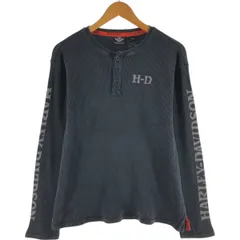 古着 ハーレーダビッドソン Harley-Davidson ドクロ柄 スカル柄 バックプリント ヘンリーネック サーマルロンT ワッフル/eaa520828