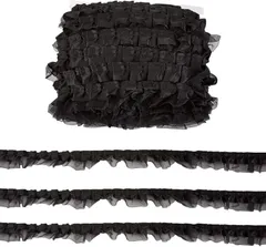 OLYCRAFT 30m フリルレーストリム シフォンレーストリム 縫製レース ポリエステル プリーツレース 縫製装飾 ウェディング クラフト デコレーションレース 裁縫用 DIY( ブラック)