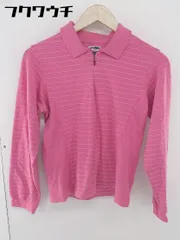 ◇ adidas アディダス ボーダー ハーフジップ 長袖 ポロシャツ サイズM ピンク レディース 【中古】 【1106070020272】